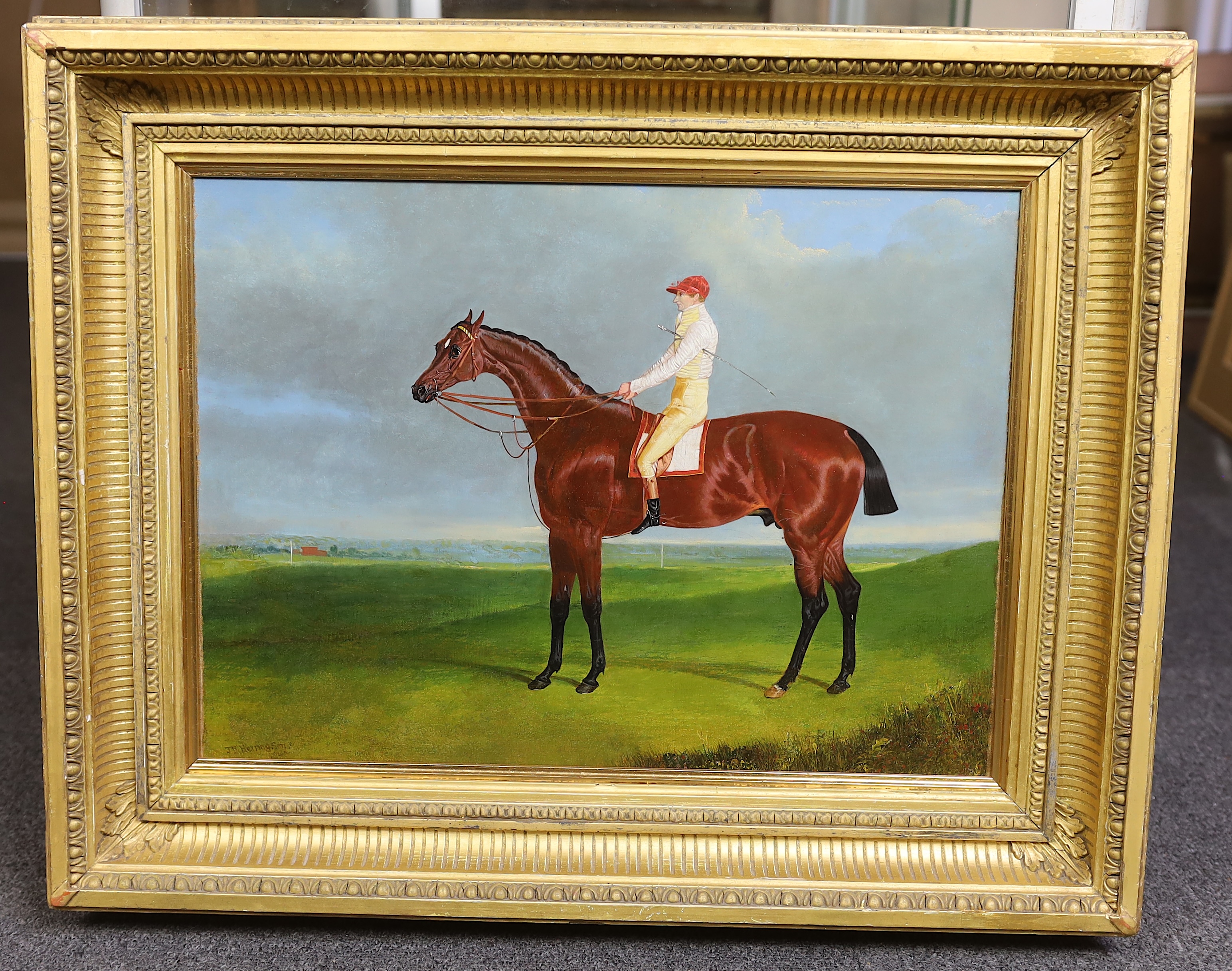 John Frederick Herring Snr. (English, 1795-1865), Racehorse with jockey up, oil on canvas, 34 x 47cm